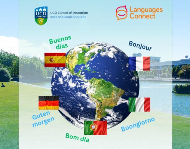 Guidance Counsellor – Studying Languages at UCD event, flags, UCD campus, globus